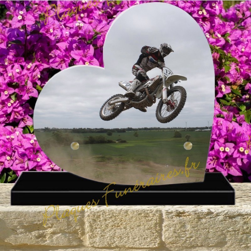 PLAQUE FUNÉRAIRE COEUR PLEXI MOTO CROSS 00700