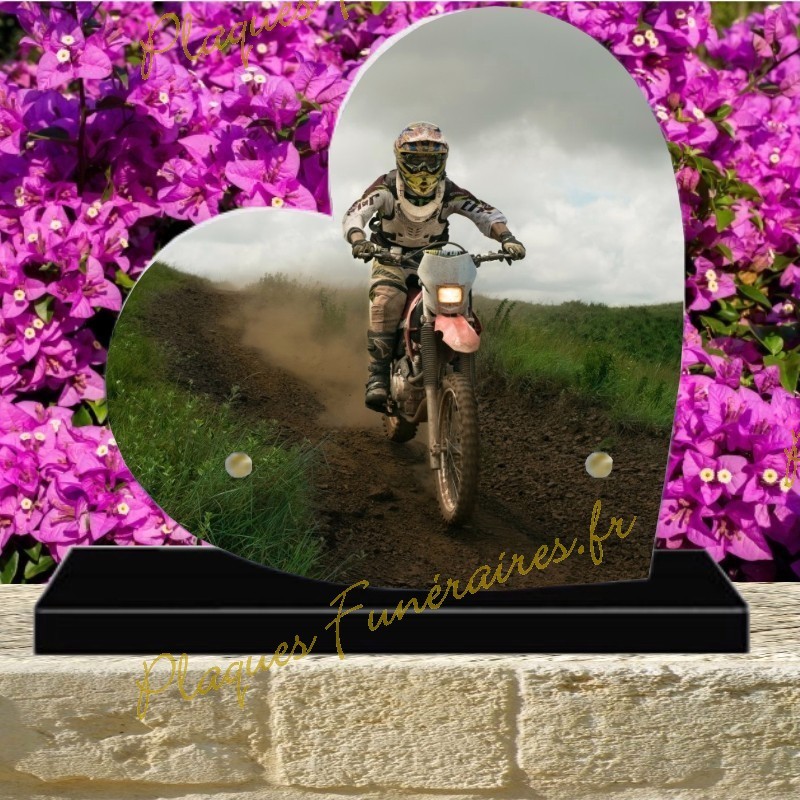 PLAQUE FUNÉRAIRE COEUR PLEXI MOTO CROSS 00701