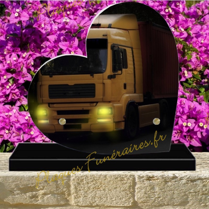 PLAQUE FUNÉRAIRE COEUR PLEXI CAMION 01100