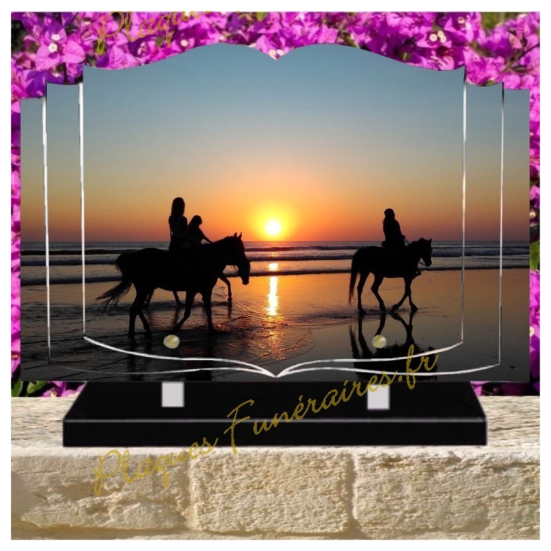 PLAQUE FUNÉRAIRE LIVRE PLEXI CHEVAUX W00301