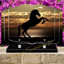 PLAQUE FUNÉRAIRE LIVRE PLEXI CHEVAUX W00306