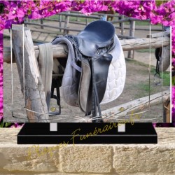 PLAQUE FUNÉRAIRE LIVRE PLEXI SELLE DE CHEVAL W00313