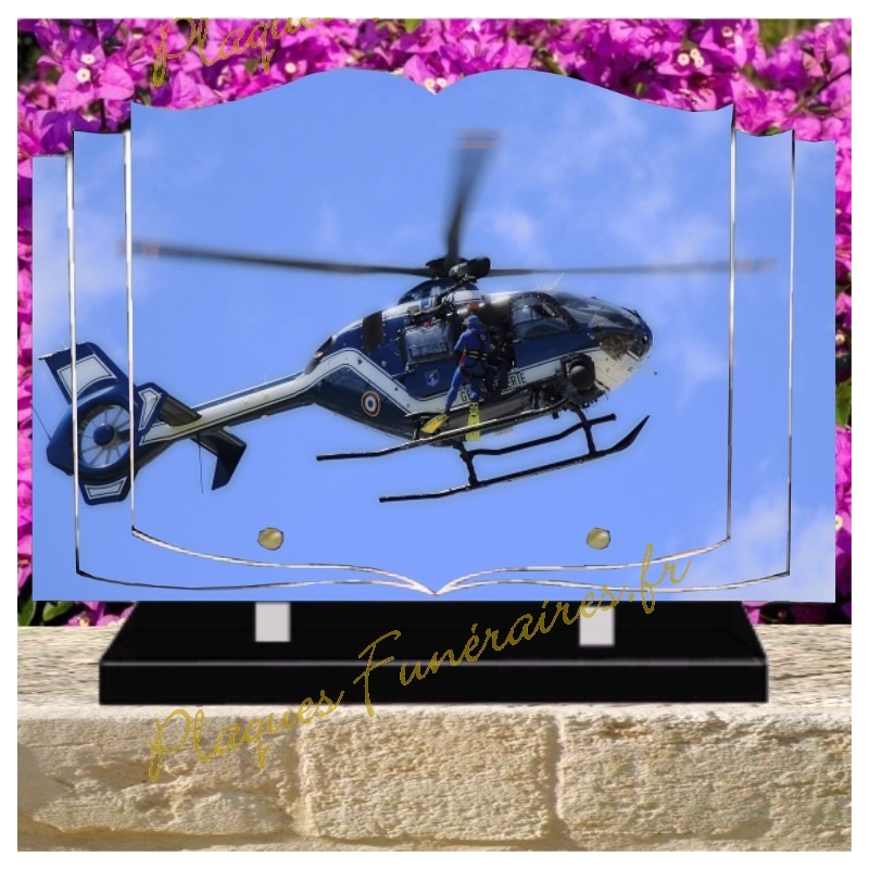 PLAQUE FUNÉRAIRE LIVRE PLEXI HÉLICOPTÈRE GENDARMERIE W00325 PLAQUE FUNÉRAIRE LIVRE PLEXI HÉLICOPTÈRE GENDARMERIE W00325