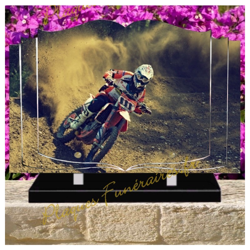 PLAQUE FUNÉRAIRE LIVRE PLEXI MOTO CROSS W00702