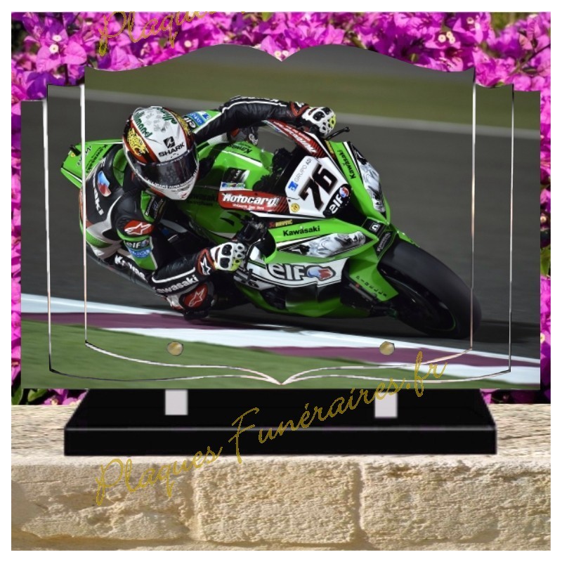 PLAQUE FUNÉRAIRE LIVRE PLEXI MOTO DE COURSE W00708