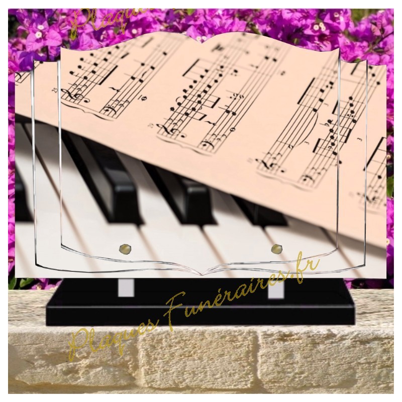 PLAQUE FUNÉRAIRE LIVRE PLEXI MUSIQUE W00800 PLAQUE FUNÉRAIRE LIVRE PLEXI MUSIQUE W00800