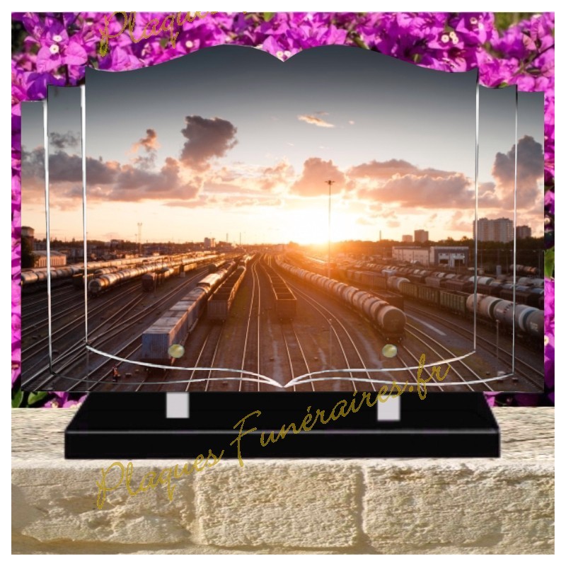 PLAQUE FUNÉRAIRE LIVRE PLEXI TRAIN W01402