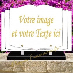 PLAQUE FUNÉRAIRE LIVRE OUVERT PLEXI PERSONNALISABLE