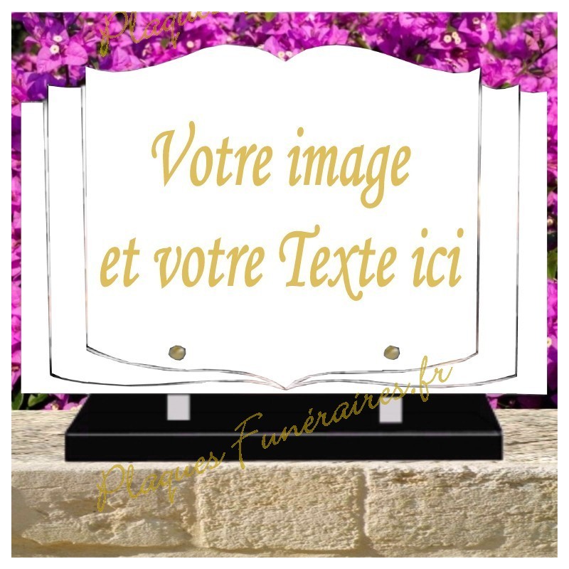 PLAQUE FUNÉRAIRE LIVRE OUVERT PLEXI PERSONNALISABLE