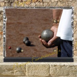 PLAQUE FUNÉRAIRE LAVE ÉMAILLÉE PETANQUE