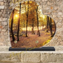 PLAQUE FUNÉRAIRE COEUR LAVE EMAILLEE NATURE SOUS BOIS