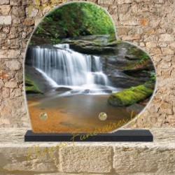 PLAQUE FUNÉRAIRE COEUR LAVE EMAILLEE NATURE CASCADE