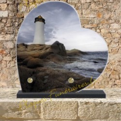 PLAQUE FUNÉRAIRE CŒUR LAVE ÉMAILLÉE PHARE