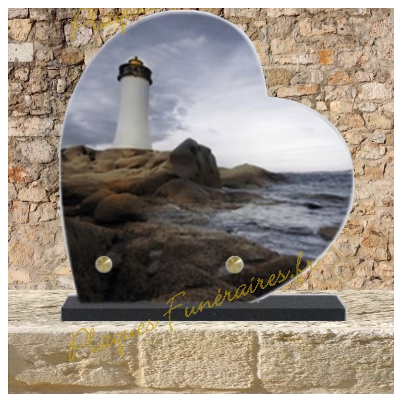 PLAQUE FUNÉRAIRE CŒUR LAVE ÉMAILLÉE PHARE PLAQUE FUNÉRAIRE CŒUR LAVE ÉMAILLÉE PHARE