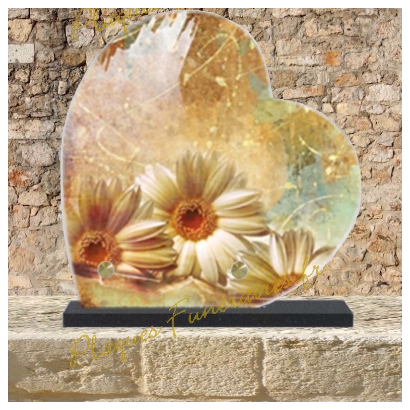PLAQUE FUNÉRAIRE CŒUR LAVE ÉMAILLÉE FLEURS PLAQUE FUNÉRAIRE CŒUR LAVE ÉMAILLÉE FLEURS