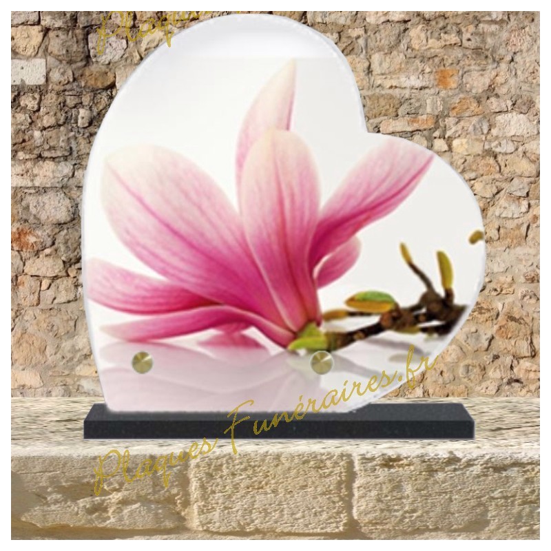 PLAQUE FUNÉRAIRE CŒUR LAVE ÉMAILLÉE FLEUR ROSE PLAQUE FUNÉRAIRE CŒUR LAVE ÉMAILLÉE FLEUR ROSE