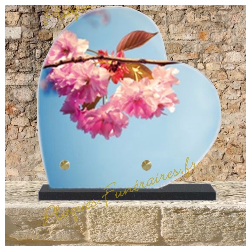 PLAQUE FUNÉRAIRE CŒUR LAVE ÉMAILLÉE ARBRE EN FLEURS PLAQUE FUNÉRAIRE CŒUR LAVE ÉMAILLÉE ARBRE EN FLEURS