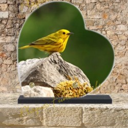 PLAQUE FUNÉRAIRE CŒUR LAVE ÉMAILLÉE OISEAU