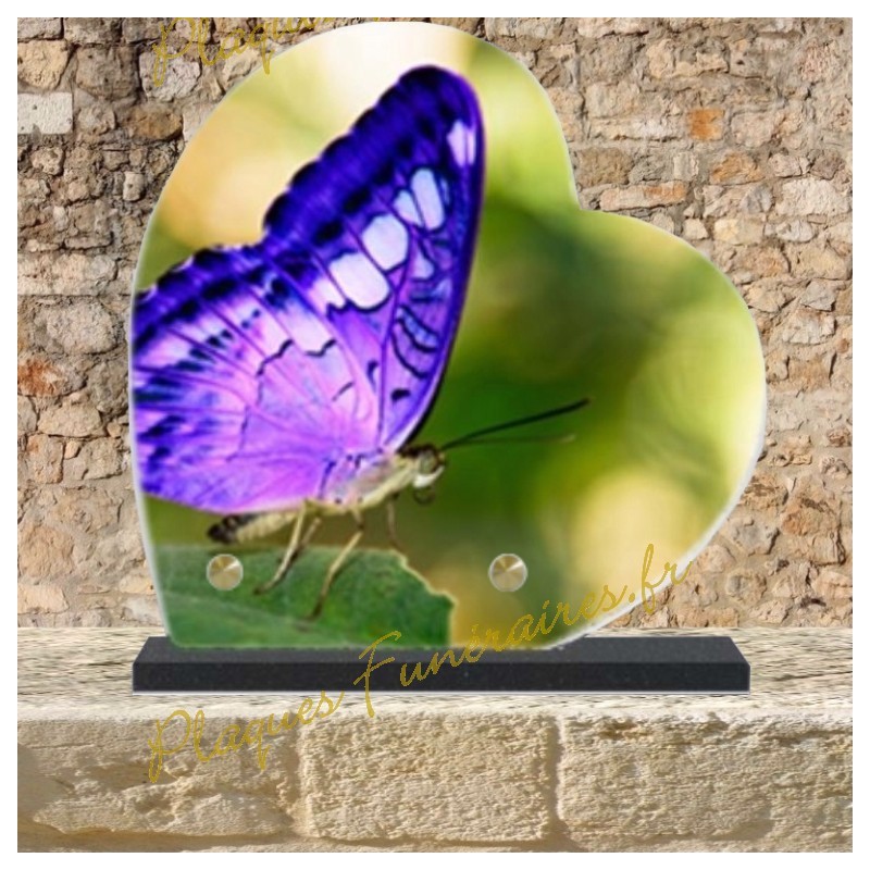 PLAQUE FUNÉRAIRE CŒUR LAVE ÉMAILLÉE PAPILLON PLAQUE FUNÉRAIRE CŒUR LAVE ÉMAILLÉE PAPILLON