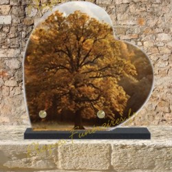 PLAQUE FUNÉRAIRE CŒUR LAVE ÉMAILLÉE NATURE ARBRE