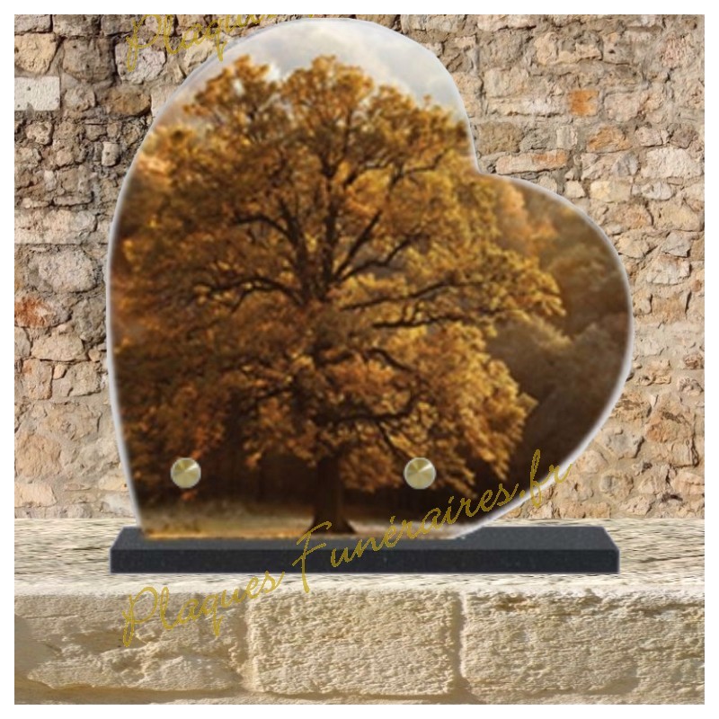 PLAQUE FUNÉRAIRE CŒUR LAVE ÉMAILLÉE NATURE ARBRE PLAQUE FUNÉRAIRE CŒUR LAVE ÉMAILLÉE NATURE ARBRE