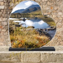 PLAQUE FUNÉRAIRE CŒUR LAVE ÉMAILLÉE LAC MONTAGNE