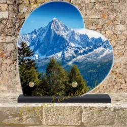 PLAQUE FUNÉRAIRE CŒUR LAVE ÉMAILLÉE PAYSAGE MONTAGNE