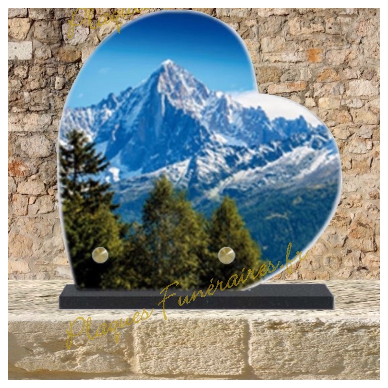 PLAQUE FUNÉRAIRE CŒUR LAVE ÉMAILLÉE PAYSAGE MONTAGNE PLAQUE FUNÉRAIRE CŒUR LAVE ÉMAILLÉE PAYSAGE MONTAGNE