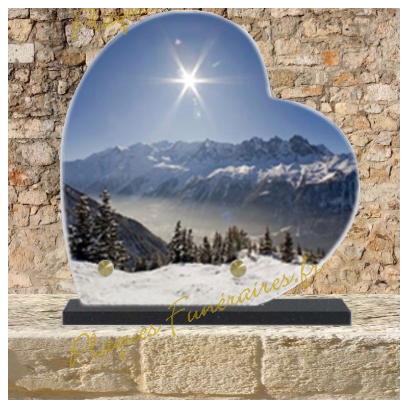 PLAQUE FUNÉRAIRE CŒUR LAVE ÉMAILLÉE NEIGE MONTAGNE PLAQUE FUNÉRAIRE CŒUR LAVE ÉMAILLÉE NEIGE MONTAGNE