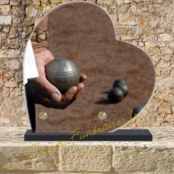 PLAQUE FUNÉRAIRE CŒUR LAVE ÉMAILLÉE PETANQUE