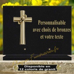 PLAQUE FUNÉRAIRE GRANIT RECTANGULAIRE SUR SOCLE AVEC BRONZE