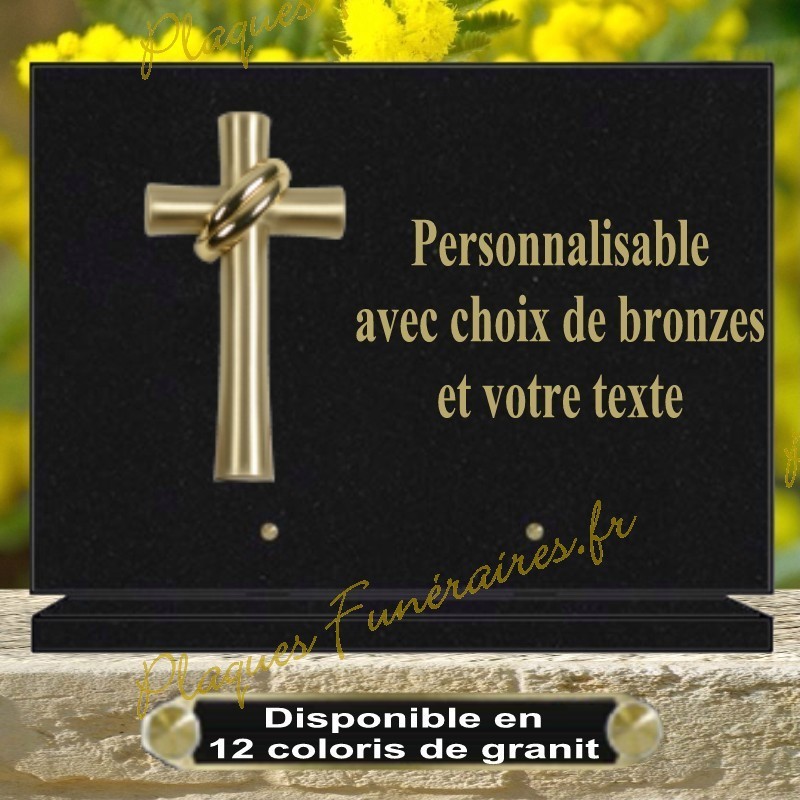 PLAQUE FUNÉRAIRE GRANIT RECTANGULAIRE SUR SOCLE AVEC BRONZE