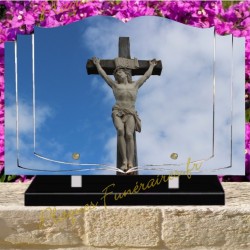 PLAQUE FUNÉRAIRE LIVRE PLEXI CROIX CHRIST W00607