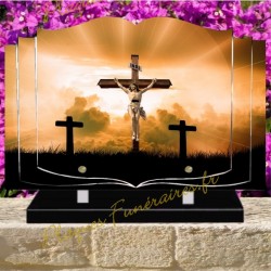 PLAQUE FUNÉRAIRE LIVRE PLEXI CROIX CHRIST W00606