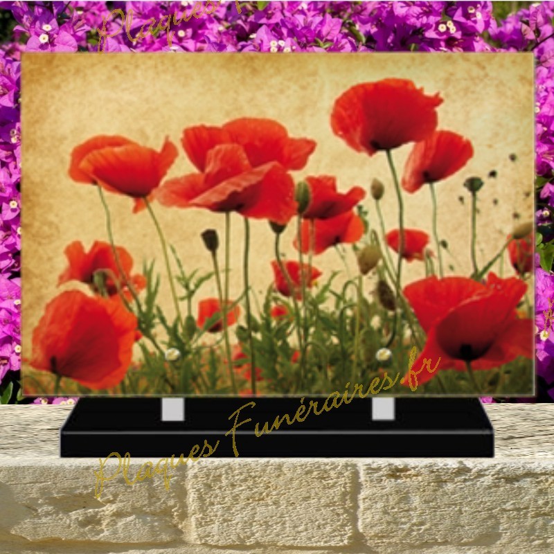 PLAQUE FUNÉRAIRE PLEXI COQUELICOTS 0218