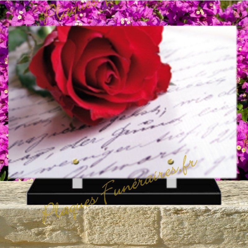 PLAQUE FUNÉRAIRE PLEXI ROSE ROUGE 0230