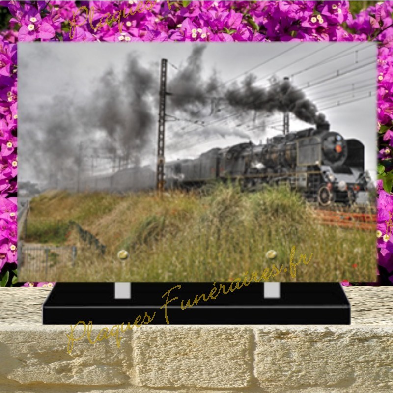 PLAQUE FUNÉRAIRE PLEXI TRAIN VAPEUR 02129