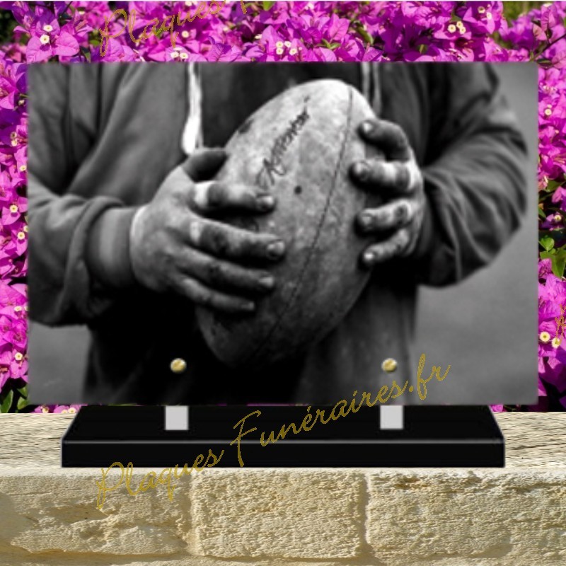 PLAQUE FUNÉRAIRE PLEXI BALLON RUGBY 02141