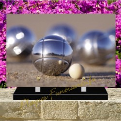 PLAQUE FUNÉRAIRE PLEXI BOULES DE PETANQUE 02148