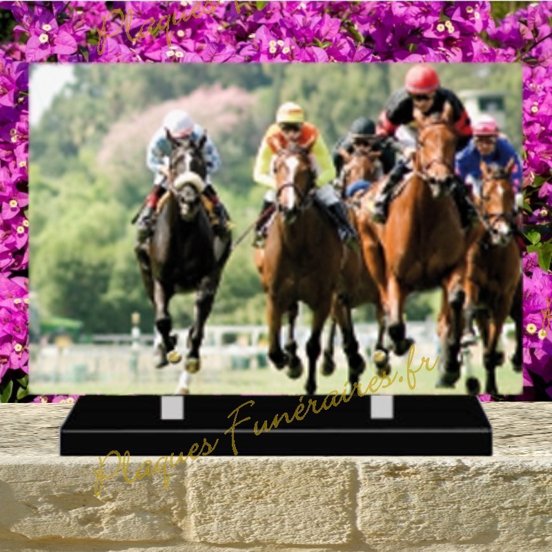 PLAQUE FUNÉRAIRE PLEXI JOCKEY CHEVAUX 02154