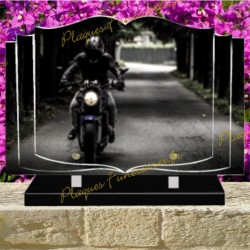 PLAQUE FUNÉRAIRE LIVRE PLEXI MOTARD MOTO 02133