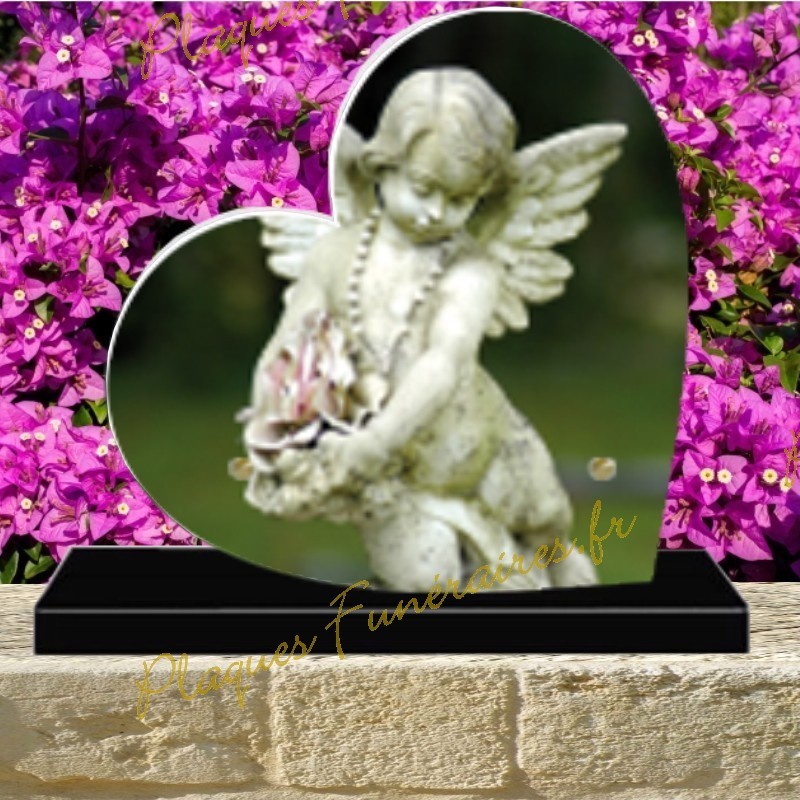 PLAQUE FUNÉRAIRE COEUR PLEXI ANGE 0213