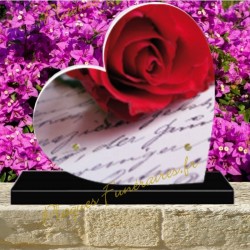 PLAQUE FUNÉRAIRE COEUR PLEXI ROSE ROUGE 0229