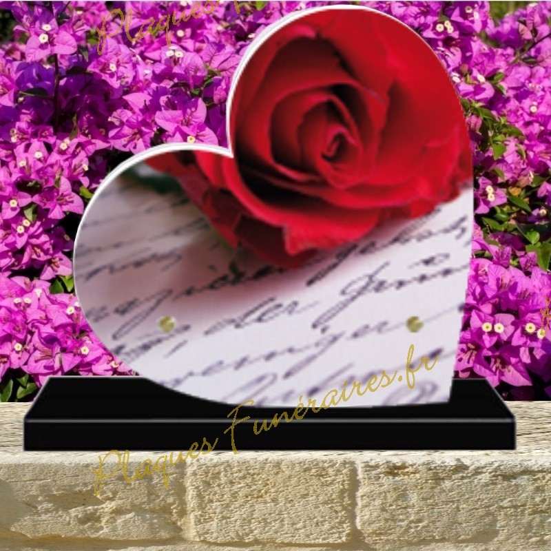 PLAQUE FUNÉRAIRE COEUR PLEXI ROSE ROUGE 0229 PLAQUE FUNÉRAIRE COEUR PLEXI ROSE ROUGE 0229