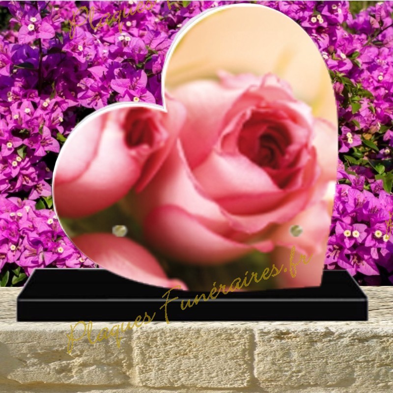 PLAQUE FUNÉRAIRE COEUR PLEXI ROSE ROSE 0232