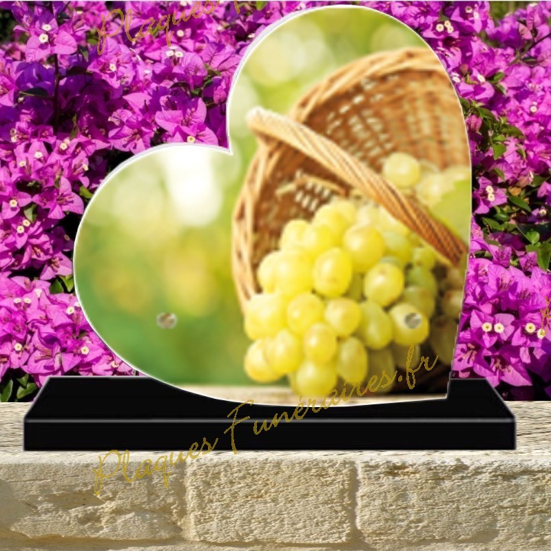 PLAQUE FUNÉRAIRE COEUR PLEXI VIGNE RAISIN 0275