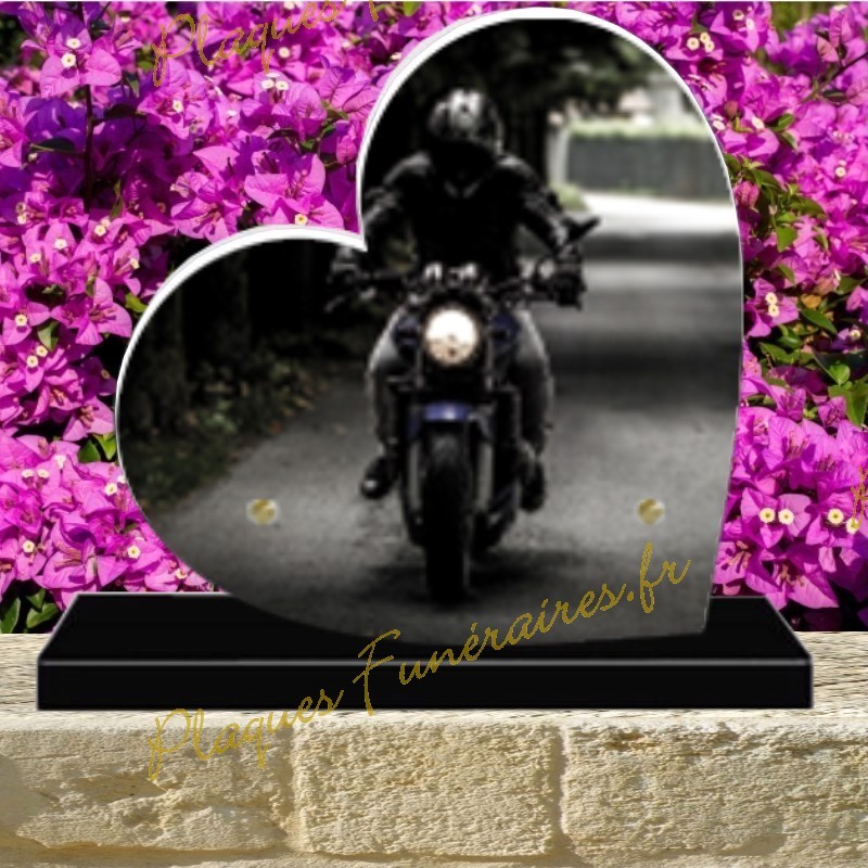 PLAQUE FUNÉRAIRE COEUR PLEXI MOTO MOTARD 02133