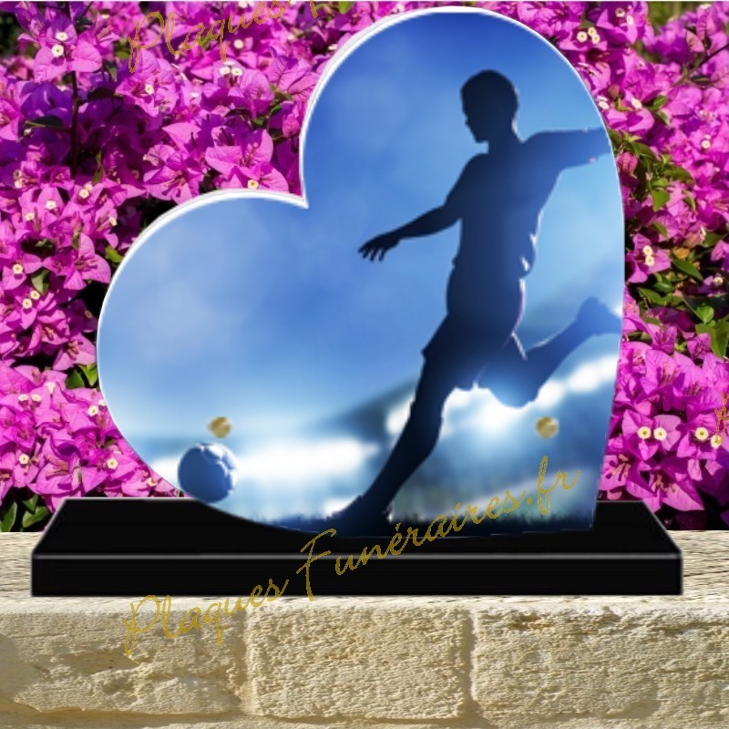 PLAQUE FUNÉRAIRE COEUR PLEXI FOOTBALL FOOTBALLEUR 02136