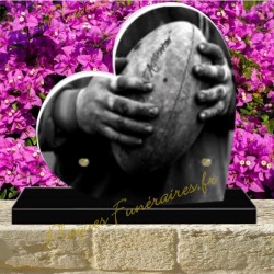 PLAQUE FUNÉRAIRE COEUR PLEXI BALLON RUGBY 02141