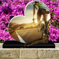 PLAQUE FUNÉRAIRE COEUR PLEXI COUREUR CYCLISTE 02146